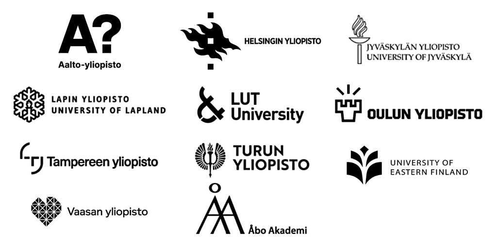 LUMA-keskus Suomi -verkoston yliopistojen logot